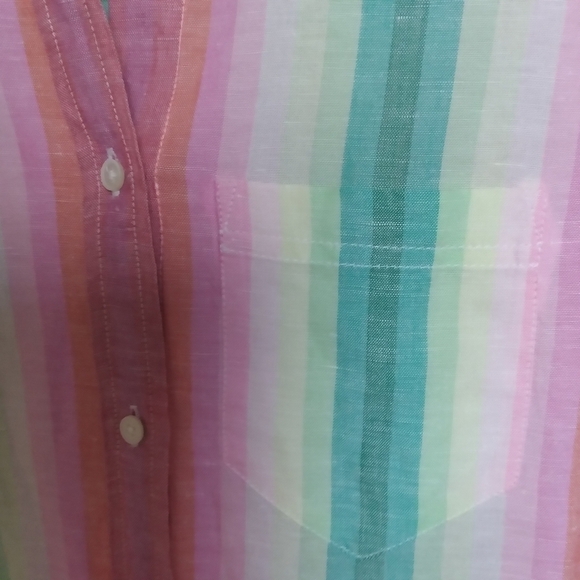 J. Crew Classic Fit Boyfriend Button Front Linen Blend Shirt in Rainbow Stripe - Picture 4 of 11